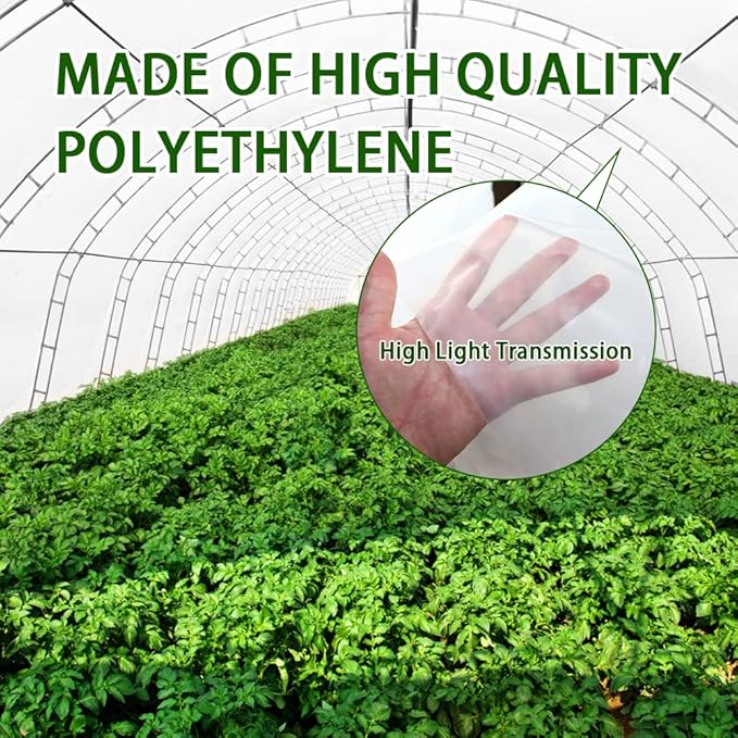 LSGCQ 6 mil Greenhouse Plastic Film Sheeting Cover 12 x 26 Ft UV Resistant Clear Polyethylene Film Green House Hoop Farm Plastic Cover for Gardening, Farming, Agriculture