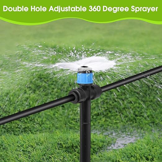25 Pcs Drip Irrigation Emitters with Stake - Adjustable Vortex Dripper for 1/4" Drip Line Tubing - Garden Watering System Sprinkler Heads - Blue