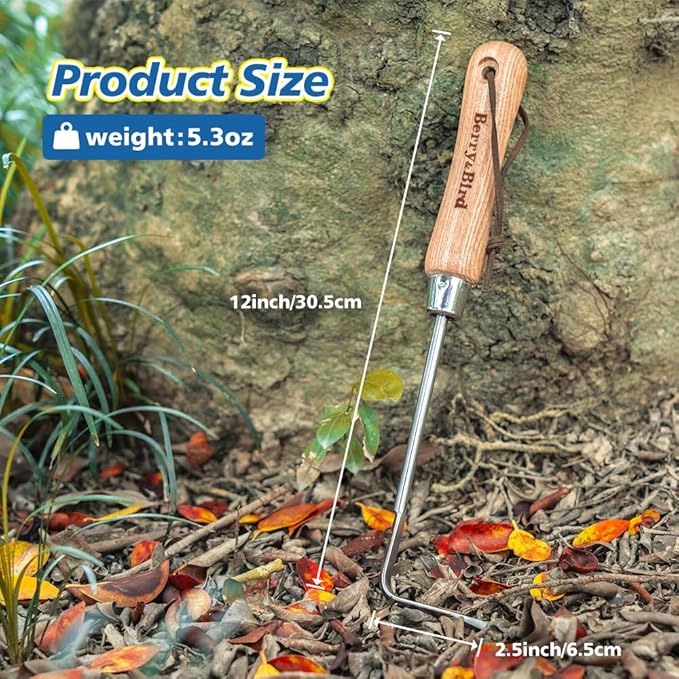 Berry & Bird Garden Hook Weeder - L-Shape Single Claw Hook Crack Weeder for Crevice Weeding and Soil Loosening, Patio Lawn Yard Moss Terrace Paving