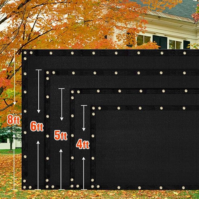 iCover 6x25ft Privacy Screen Fence, Outdoor Fencing Panels, Garden Windscreen Mesh Shade Sail Net Barrier, Include Reinforced Bindings and Brass Grommets Cable Zip Ties, Black
