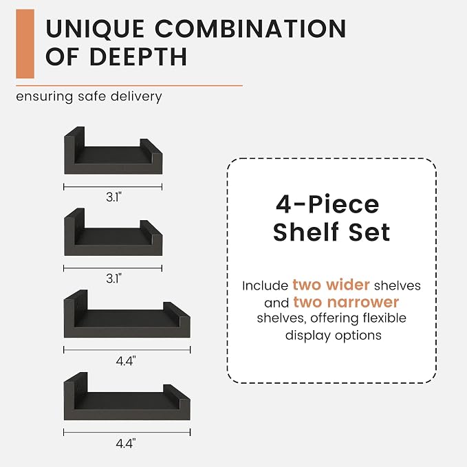 FLYJOE Floating Picture Ledge Shelves for Wall Set of 4, 72 Inch Wall Shelves with Lip Long Large Nursery Book Shelf for Toys Storage Kids Bookshelf Wall Mounted Living Room Bedroom Decor Frames