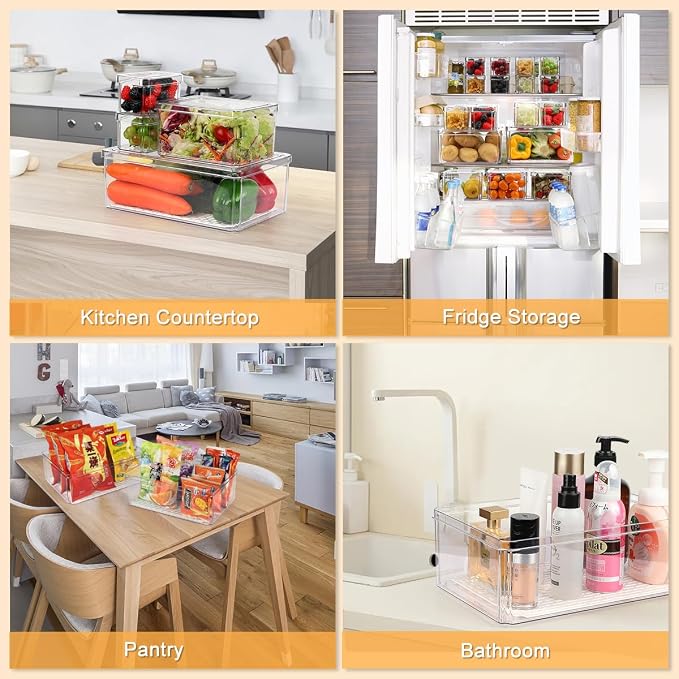 14Pack Fridge Organizer, Stackable Refrigerator Organizer Bins with Lids