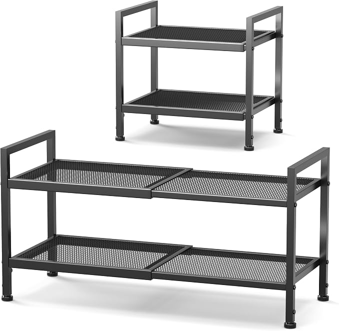 Expandable Shoe Rack for Closet, Entryway, 2-Tier Shoe Storage, Black