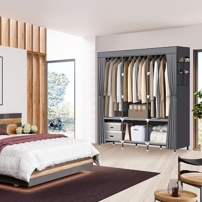 LOKEME Wardrobe Closet,Steel Pipe Diameter 19mm,Portable Closet for Bedroom