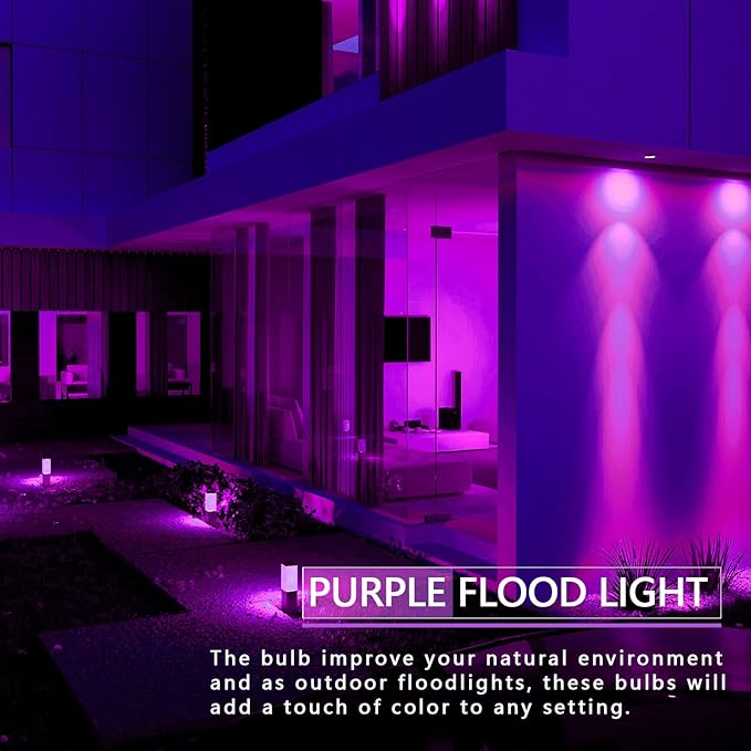PAR38 Flood Purple Light Bulbs,2 Pack Dimmable,E26 Base Purple Flood Light Outoor(20W Replace to 200W),Halloween Light Bulb for Outside,Christmas,Holiday Lighting