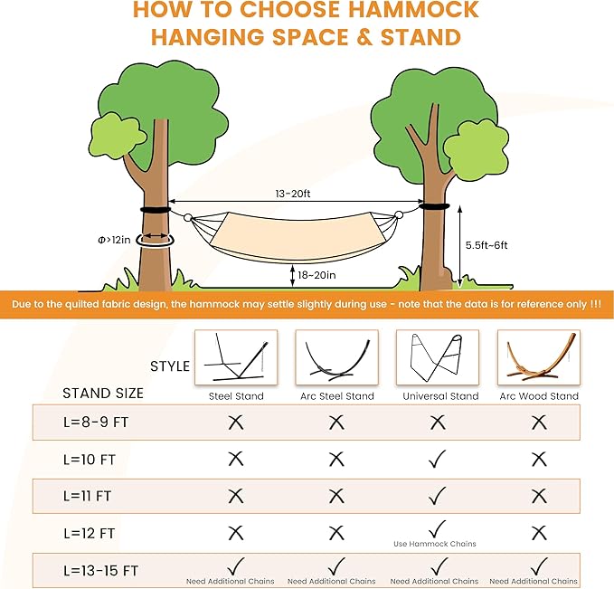 Lazy Daze Hammocks 12FT Quilted Fabric Hammock with Soft Pillow, Double 2 Person Tree Hammock with Spreader Bar for Outside Patio Poolside Backyard Beach, 450 lbs Capacity, Amber Dots