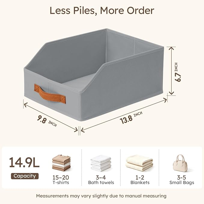 Homsorout Fabric Storage Bins for Organizing - 12 Pack Large Trapezoid Collapsible Storage Bins with Front Handle, Closet Organizers and Storage for Bedroom, Home Shelves, Small Spaces, Grey