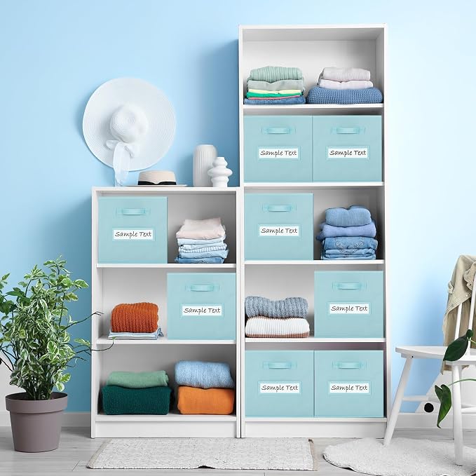 Fabric storage cubes (8 Pack) 13 Inch Cube Storage Bin, cube organizer bins with 8 Labels Window Cards & a Pen, Foldable cube organizer bins and Storage Box, Sky Blue
