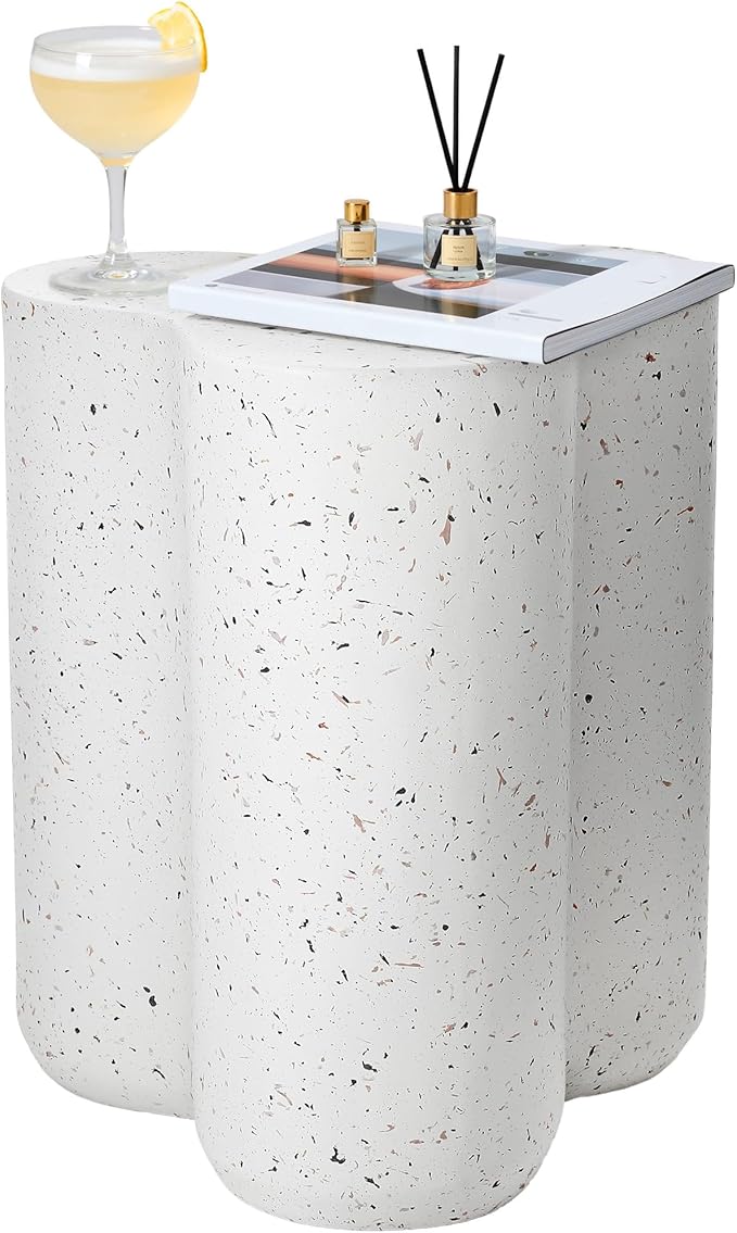18ā Side Table, Modern Outdoor Accent Table with Painted Faux Terrazzo-Look, Durable Lightweight Coffee Table Art Decor, Outside Garden Stool with Weatherproof MGO for Indoor Porch Garden