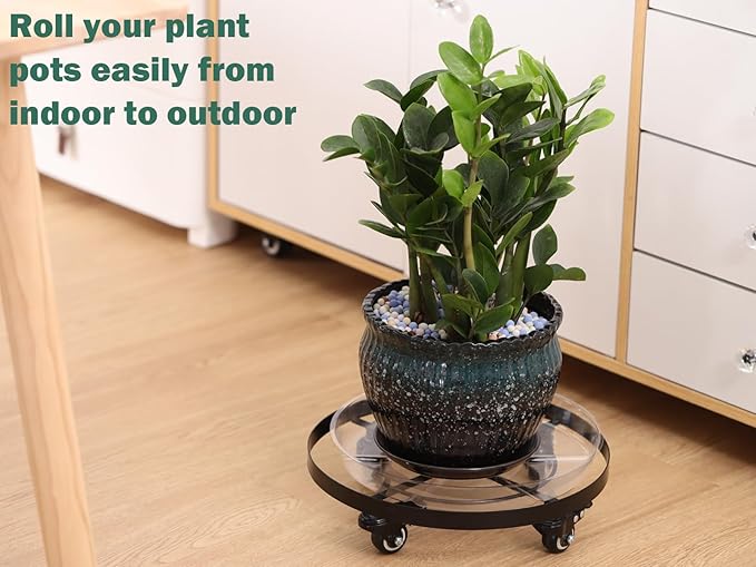 Planterhoma 3 Packs 12.6 inches Large Metal Plant Caddy with Wheels Plant Dolly Coasters Heavy-duty Wheeled Rolling Plant Stand with Casters for Indoor Outdoor Flower Pot Mover Rollers