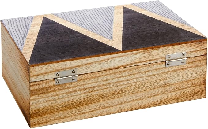 Juvale Wooden Box with Hinged Lid - Jewelry Storage for Rings & Trinkets - Decorative Storage Box for Coffee Table & Nightstand - 9.5 x 5.9 x 3.2 in, Pack of 1, Brown