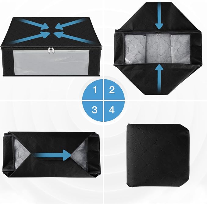 HomeHacks 3-Pack Clothes Organizer Storage Bags, 35L Storage Bins, Black