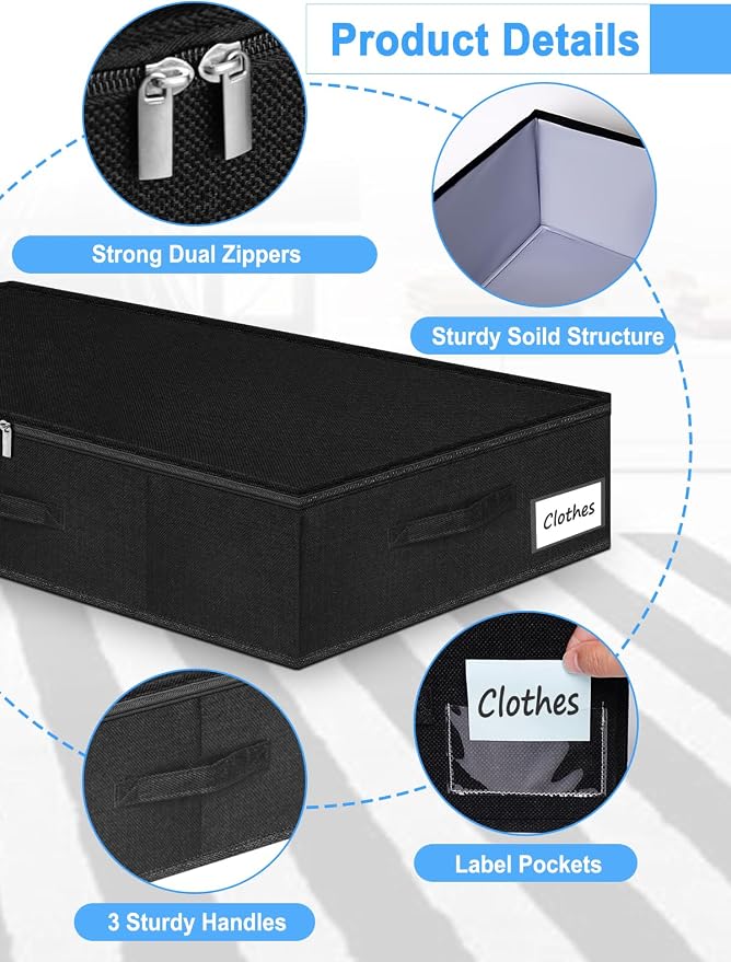 6.7-in Under Bed Storage Bin with Lid, Rigid Sides,2 Pack, Black