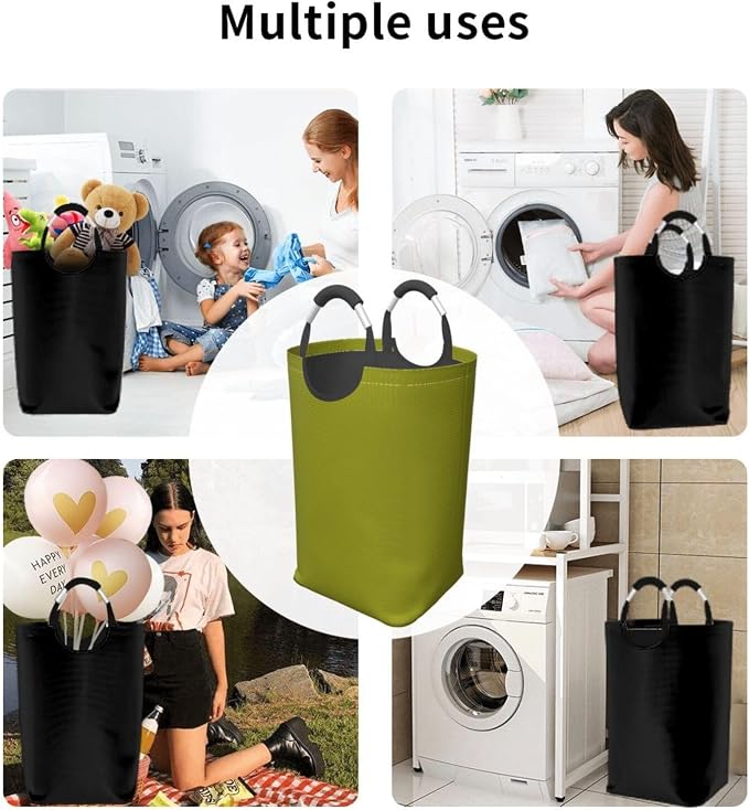 Large Laundry Hamper Bag, Olive Green Color Collapsible Laundry Basket Dirty Clothes Organizer Washing Bin for Family Essentials Storage