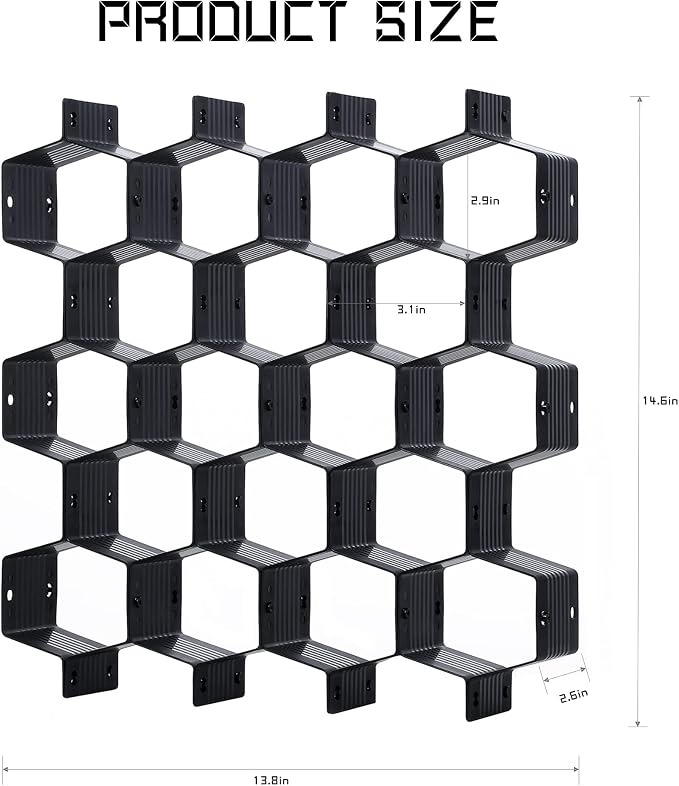 Drawer Splitter 16-piece Set Adjustable Honeycomb Organizer Tie Sock Organizer Underwear Panties Cosmetic Sorter (Black)