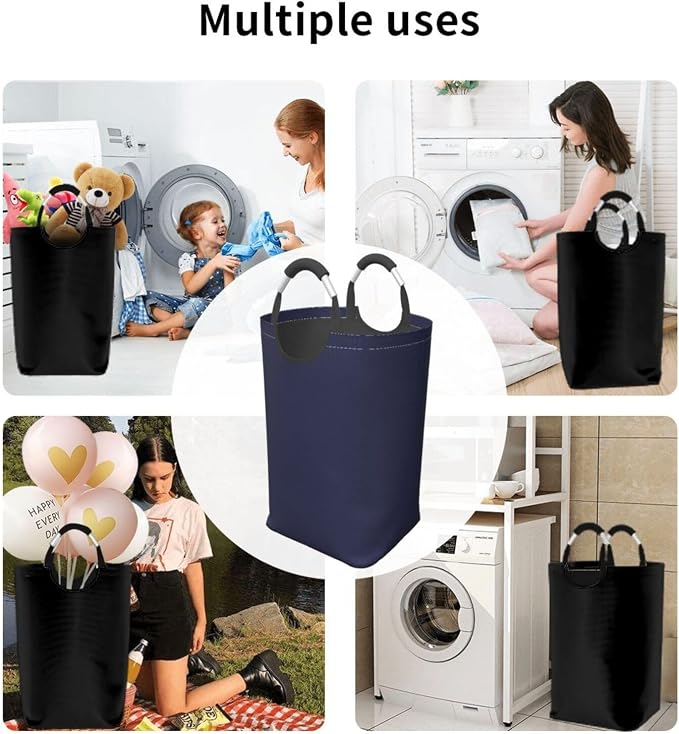 Large Laundry Hamper Bag, Navy Blue Modern Collapsible Laundry Basket Dirty Clothes Organizer Washing Bin for Family Essentials Storage
