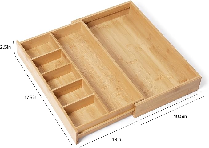 KitchenEdge Utensil & Junk Drawer Organizer, 10.5-19 in, Bamboo