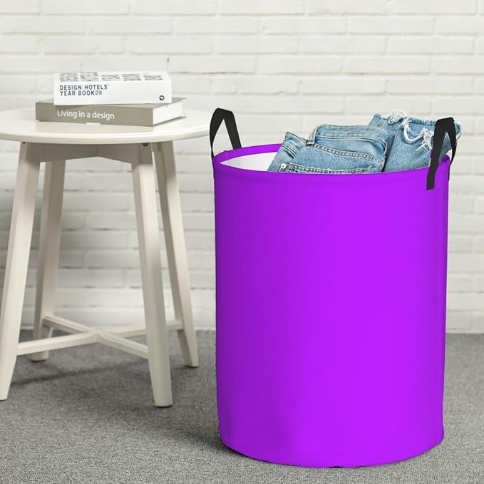 19.6" Large Laundry Hamper Bag, Neon Purple Elegant Collapsible Laundry Basket Dirty Clothes Organizer Washing Bin for Family Essentials Storage