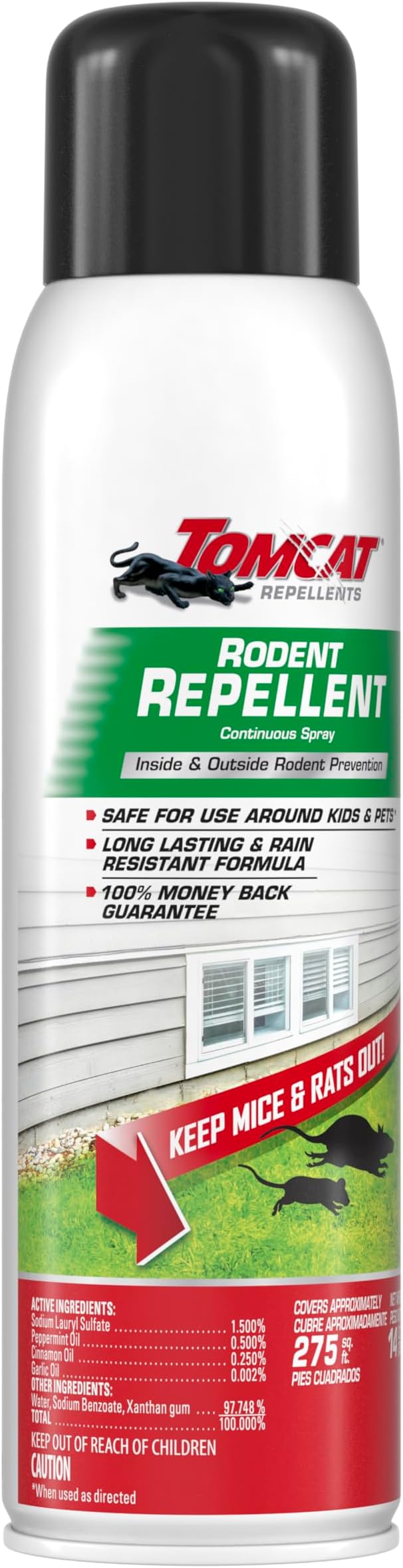 Tomcat Repellents Rodent Repellent Continuous Spray, 14 oz. | Indoor and Outdoor Mouse and Rat Deterrent, No-Stink Cinnamon, Peppermint and Garlic Essential Oil Formula
