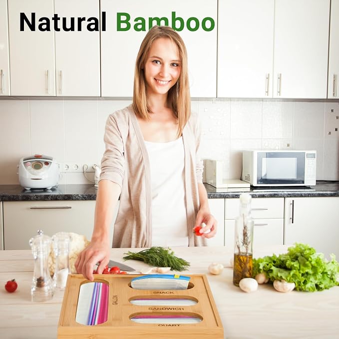 4 in 1 Bamboo Bag Storage Organizer for Sandwich, Snack, Quart,Gallon Bags