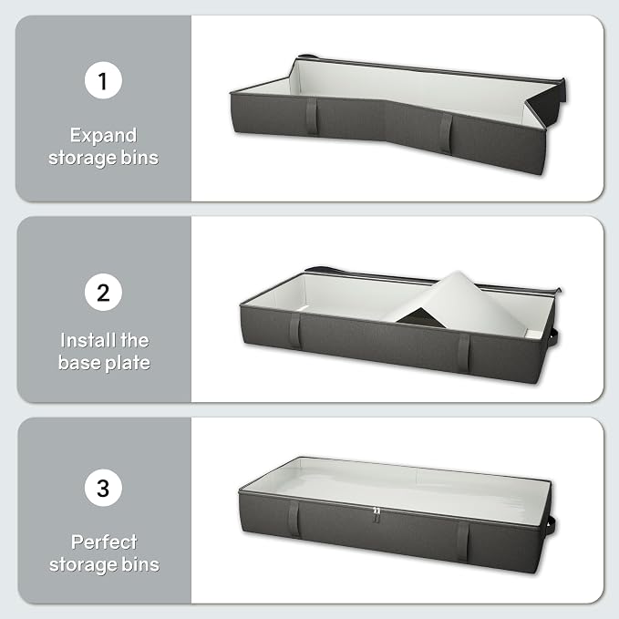 2-Pack Under Bed Storage Containers, 8 Inches Tall Clothes Storage, Black
