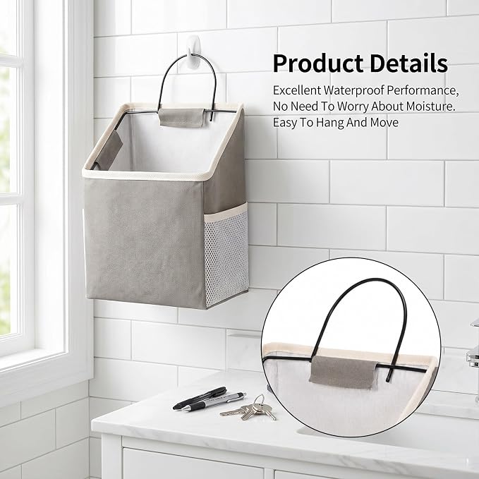 Trinkrittey Wall Hanging Storage Bag Hanging Storage Basket Cotton Linen Reusable Bag Organizer Over the Door for Living Room Kitchen Bderoom (Grey)