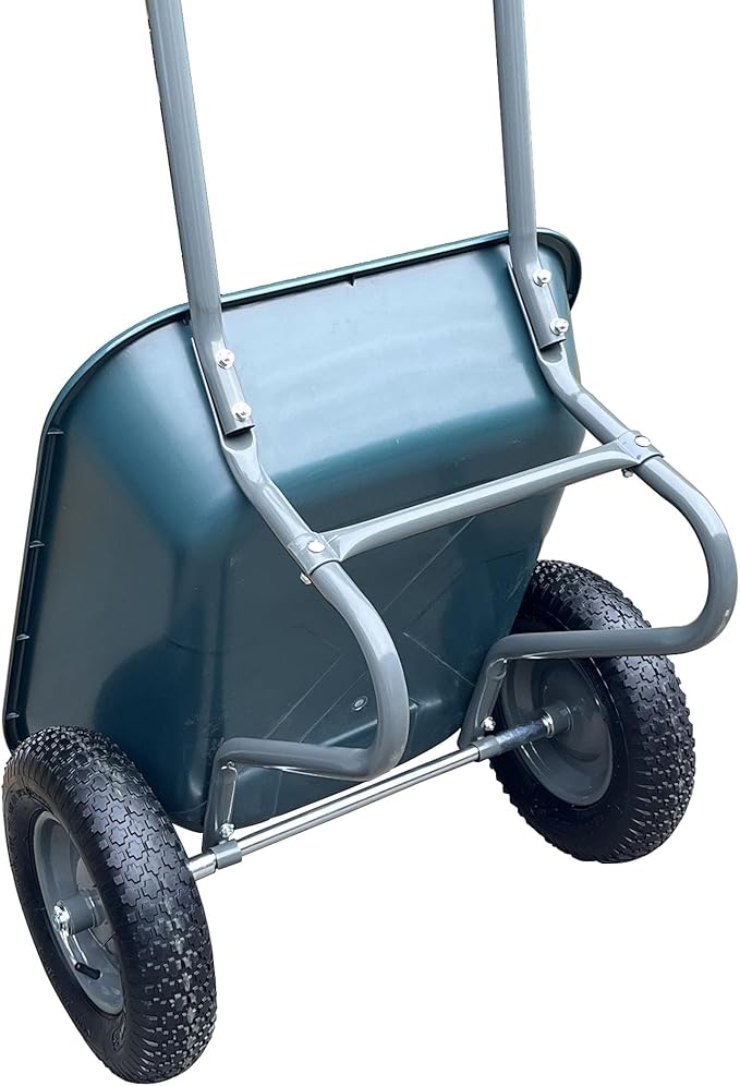 2 Wheel Wheelbarrow Heavy Duty Garden Cart Utility Wagon with Quick Release Dump, 600 LBS Capacity Rust-Resistant Poly Tray, Easy Hauling Yard Cart for Landscaping Mulch Firewood, Military Green