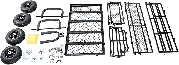 Steel Garden Cart 400 lbs Capacity Heavy Duty Garden Wagons,with Removable Steel Mesh Sides to Convert into Flatbed,Utility Metal Wagon w/ 180°Rotating Handle (Black-Pneumatic-Double Height)