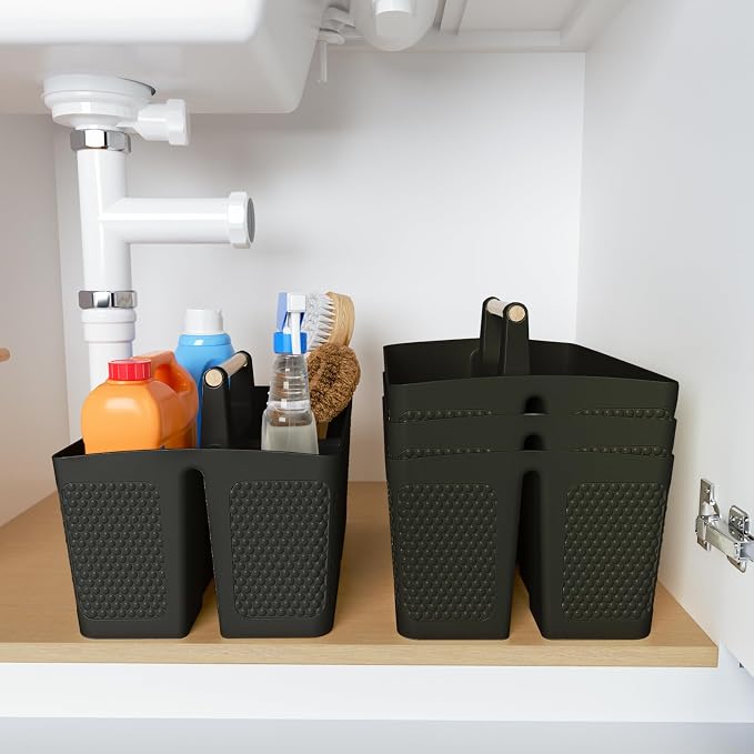 Shower Caddy Portable and Cleaning Caddy Organizer for Bathroom, Kitchen, Toiletries Storage ,Caddy organizer with handle, Rust-Resistant, Durable Material (Black, 9.36" L×7.73" W×7.24" H)