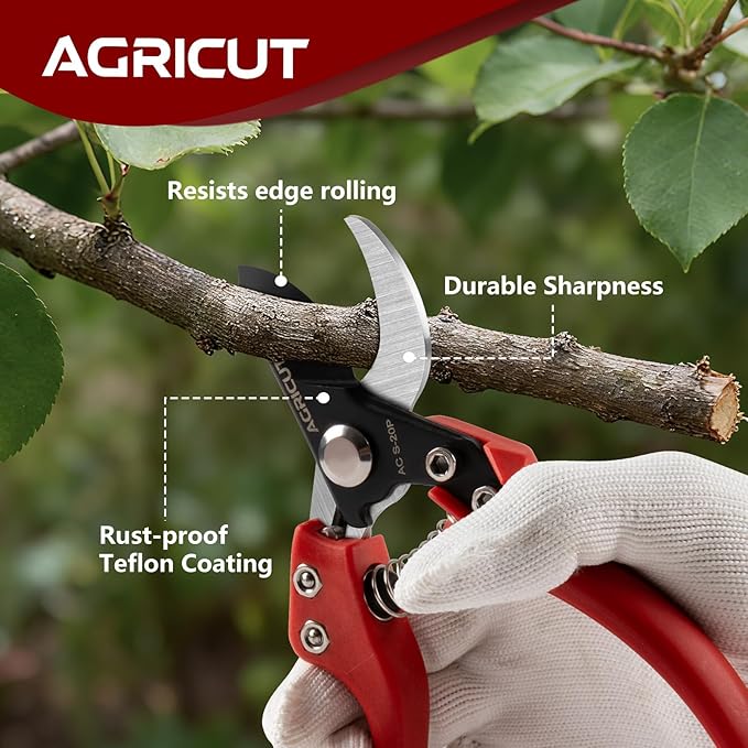 AGRICUT Pruning Shears, 7/8-Inch Cut Capacity Hand Clippers, Bypass Pruners, Gardening Scissors with Sharp Steel Blade (Nylon Handle, High Carbon Steel PRO)
