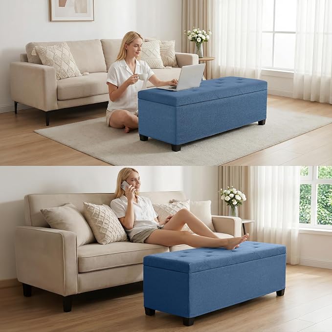 DUMOS Storage Ottoman Bench, 43.3 Inch End of Bed Bench for Living Room