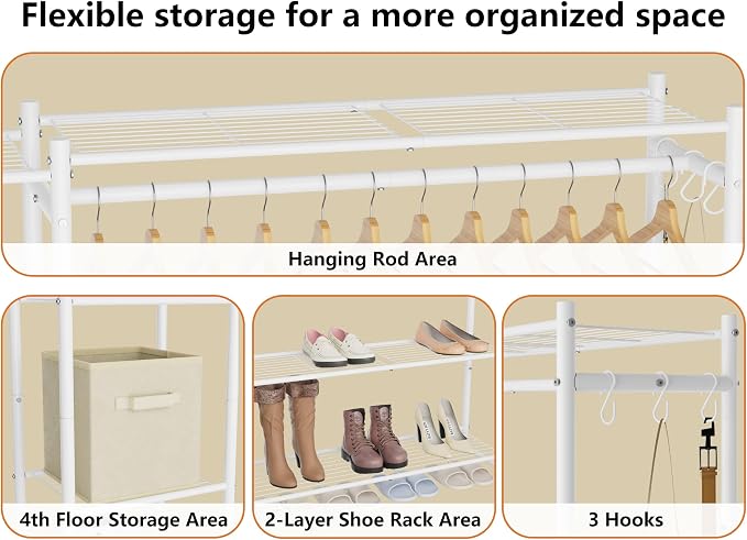 HOMIDEC Wardrobe Closet,Portable Clothes Rack with 4 Tiers Shelves
