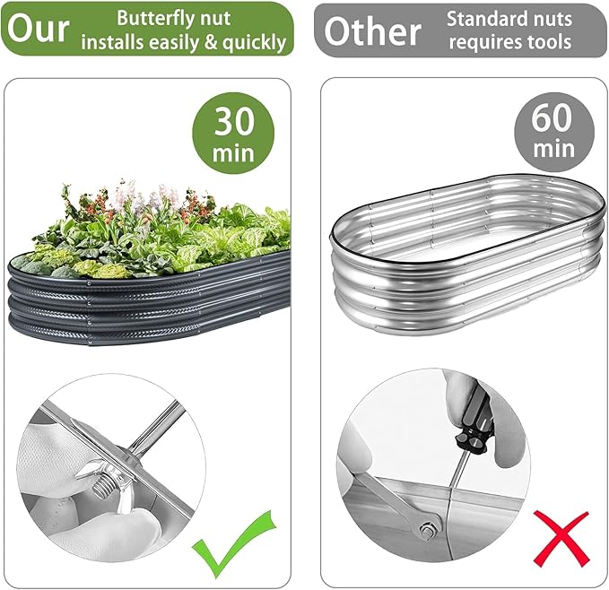 Gartist 2 Pack Raised Garden Bed Kits, 4x2x1FT Gray Oval Galvanized Outdoor Planter Beds, Easy Assembly Metal Raised Bed for Vegetables, Flowers & Herbs