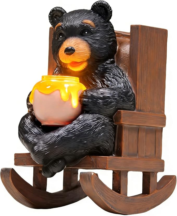 Sheaifun Solar Garden Statues Black Bear Decor Resin Bear Statues Outdoor with Solar Light Animal Figurine for Outside Yard Lawn and Patio Decorations Gardening Gifts for Women 3.5 * 5.5 * 6.25 Inch