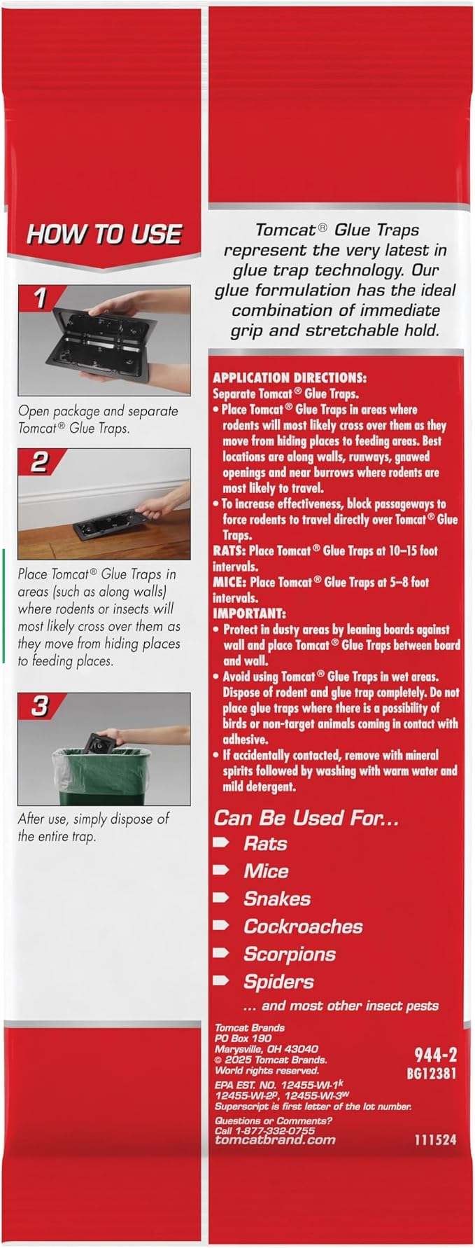 Tomcat Rat Trap with Immediate Grip Glue for Rats, Mice, Snakes, Cockroaches, Spiders, and Scorpions, Ready-To-Use, 2 Traps