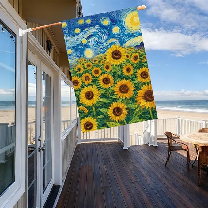 Baccessor Spring Summer Sunflowers Garden Flag 28x40 Inch Double Sided Burlap,Starry Night Flower Large Flag Seasonal Farmhouse Outside Outdoor Decoration