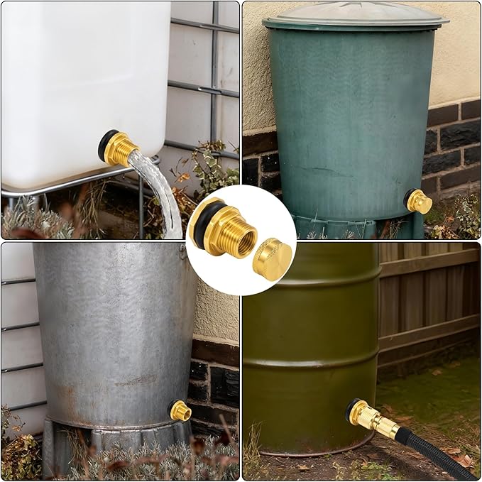 Wantmatch 2 Pack Brass Bulkhead Fitting with Plug Double-Threaded 1/2 NPT to 3/4 GHT Tank Adapter for Water Tanks, Rain Barrels, Garden Hoses Corrosion Resistant, Easy to Install