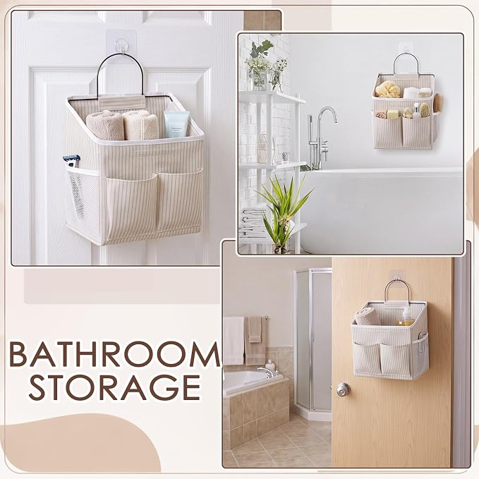 Wenqik 2 Pcs Wall Hanging Storage Bag with 2 Pockets Linen Storage