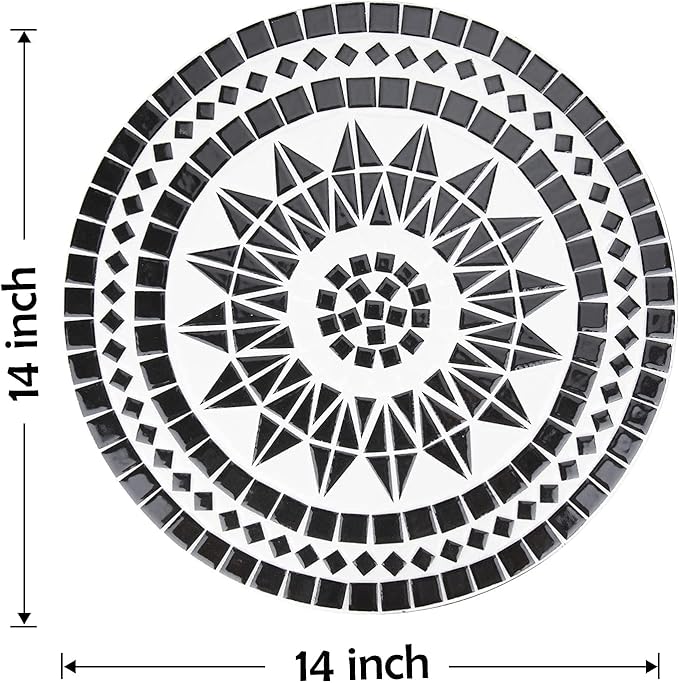 Vipush Mosaic Patio Side Table Outdoor Accent Table Bistro Coffee Table Plant Stand Indoor Folding Round End Table for Small Porch Balcony Backyard,Black