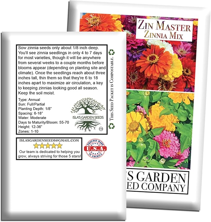 Zin Master Mix Zinnia Seeds (Zinnia elegans) – 200+ Heirloom Non GMO Flower Seeds by Isla’s Garden Seeds, Easy Growing Colorful Summer Blooms for Pollinators, Beds, Borders, Cutting Gardens, Gift Idea