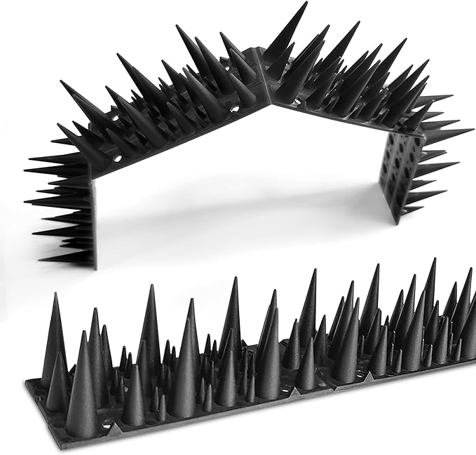 BUGGOFF - White Bird & Rodent Spikes, Unique Spike Pattern effecitviely deteres Pesky Pigeons, Squirrels, Raccoons. Installs on Fences, Gates, Roofs, Walls and More! (62 Feet, White Plastic)