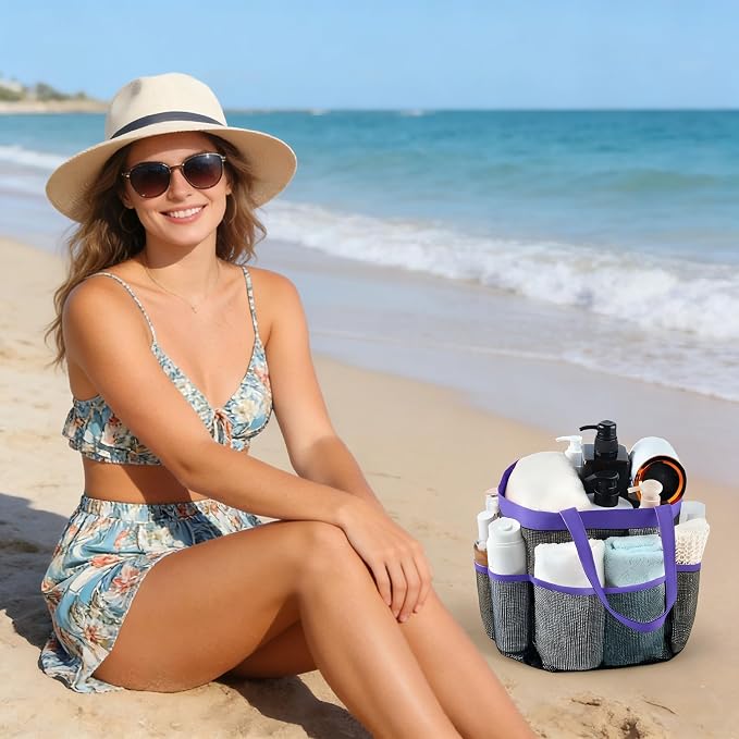 Mesh Shower Caddy Portable - 9 Pockets, Shower Bag for Dorm Room Camping | 2 Handle Quick Dry Shower Bag College Dorm Room Essentials Large Capacity Hanging Basket for Bathroom Travel Swimming Gym
