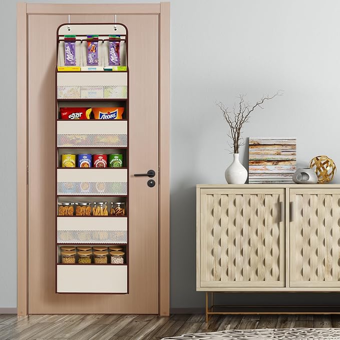 Univivi Fabric Over Door Hanging Organizer for Baby Nursery, Beige, 6-Shelf