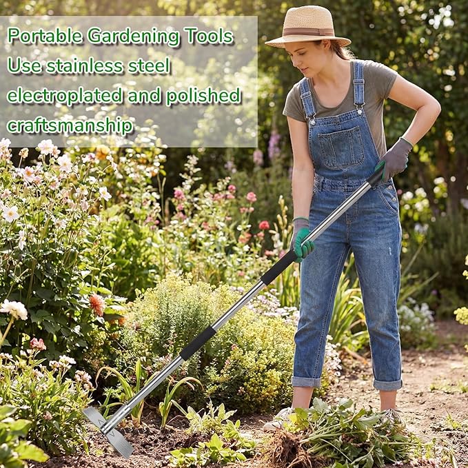 Garden Weed Tool,Portable Gardening Weeder Tool,63" Weeding Tools Gardening long Handle,24-Claw Steel Head Design - Easy weeding without bending or squatting down,Suitable for farm planting,gardening