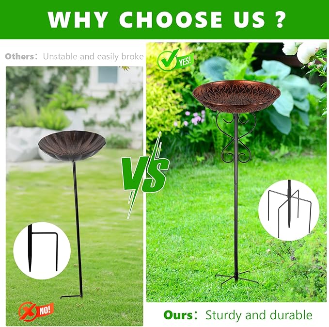 Metal Bird Baths for Outdoors, 38" H Copper Birdbath with 11.4 Inch Bowl, Standing Bird Bath & Bird Feeder with Stake for Outside Garden Patio Yard Lawn Decor