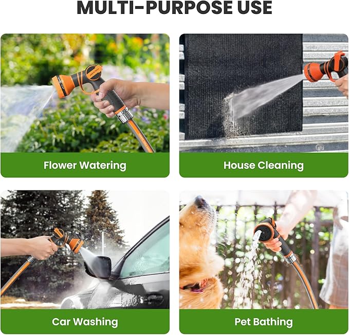Giraffe Tools 50FT Garden Hose, 5/8" Lightweight Lay Flat Water Hose, No-Kink, Flexible Gardening Hose with Male to Female Aluminum Fitting, Customizable-Length Hose Pipe for Yard