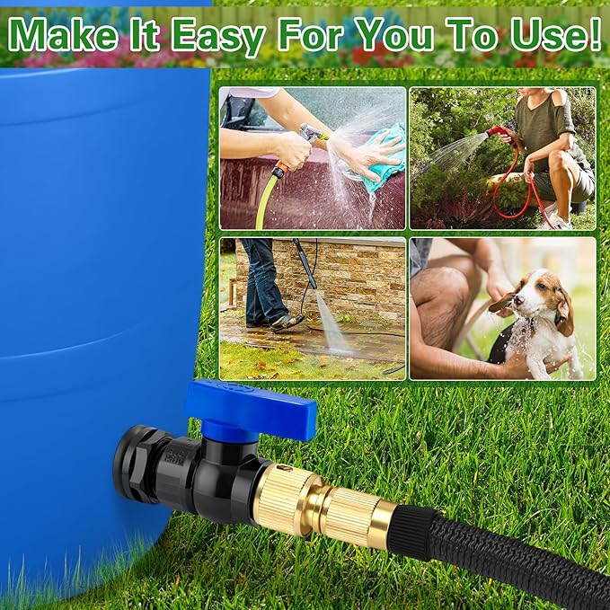 Rain Barrel Spigot Kit 2 Pack, 3/4" GHT PVC Bulkhead Fitting with Ball Valve, Garden Hose Shut Off Faucet for Rain Barrel, Water Tank, Aquarium and Garden Barrel