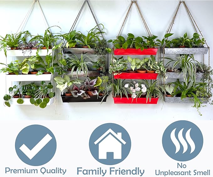LaLaGreen Hanging Wall Planter - 16 Inch Three Tier Plant Hanger for Succulent Indoor Herb Planter Metal Wall Plant Holder Bright Red Christmas Decor, Vertical Garden Hanging Planter Shelf Outdoor