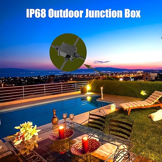 IP68 Waterproof Junction Box, 4 Way Outdoor Electrical Box with Terminal Block & Screwdriver for Landscape Lighting, Garden Lights