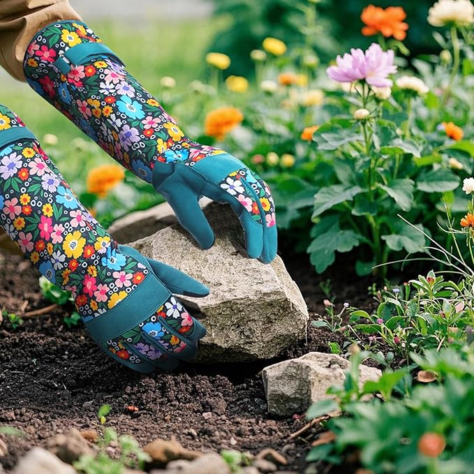 Trifabricy Gardening Gloves for Women, Leather Long Garden Gloves with Grip, Thorn-Proof Puncture-Resistant Work Gloves